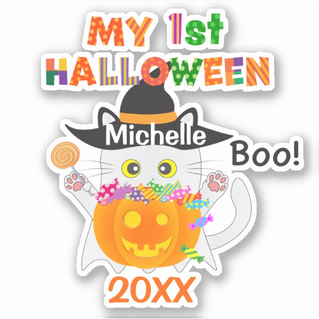 Adesivo Meu primeiro gato fantasma de Halloween (Frente)