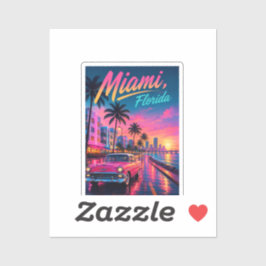 Adesivo Miami Flórida Pôr-do-Sol Neon Retro Viagem