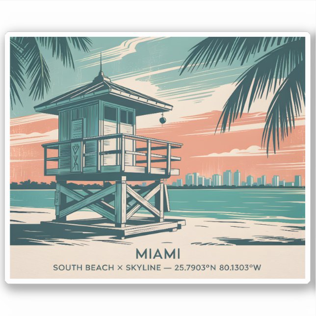 Adesivo Miami Florida Travel South Beach Minimalist Retro (Frente)
