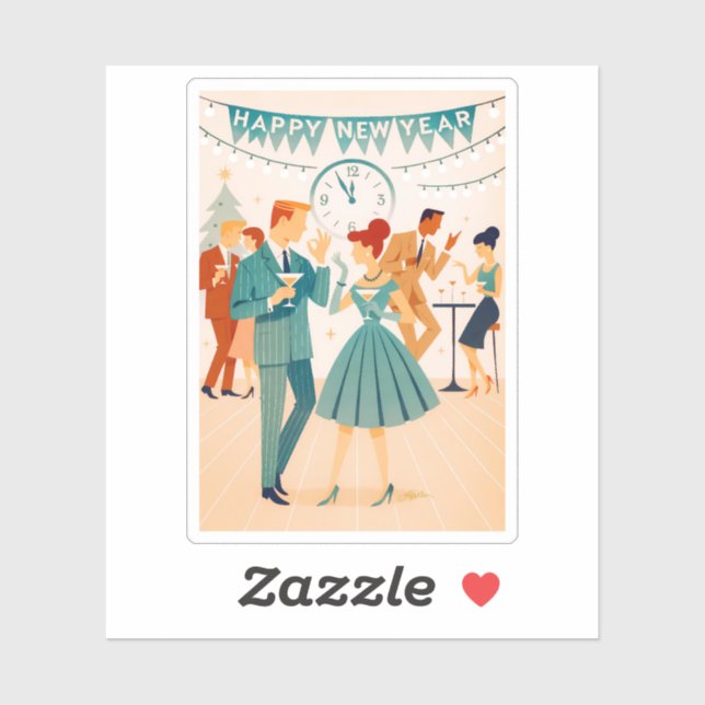 Adesivo Mid Century Happy New Year The Martini Dance (Folha)