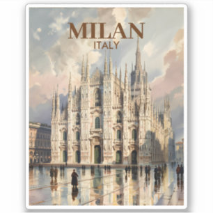 Adesivo Milan Catedral de Milão Aquarela de Viagem Vintage