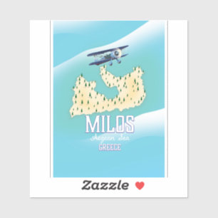 Adesivo Milos, poster de viagens de mapa da ilha grega.