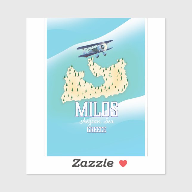 Adesivo Milos, poster de viagens de mapa da ilha grega. (Folha)