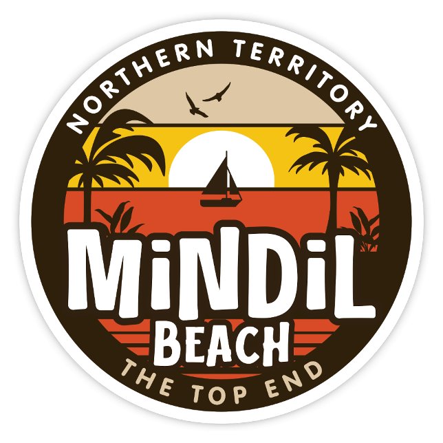 Adesivo Mindil Beach, Território Norte, Vinheta Austrália (Mindil Beach, Darwin Northern Territory Australia, Retro Round Sticker)