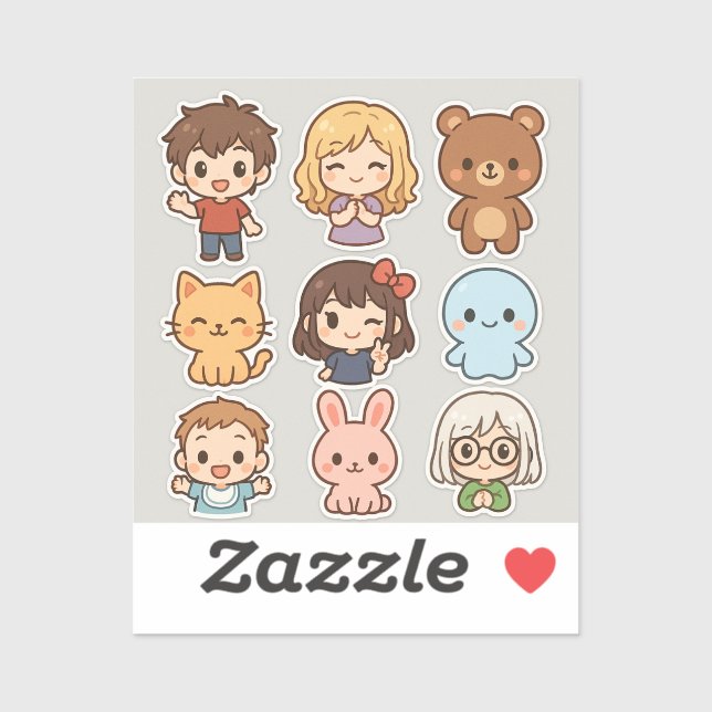 Adesivo Mini Kawaii Chibi Sticker Sheet - Crianças e Anima (Folha)
