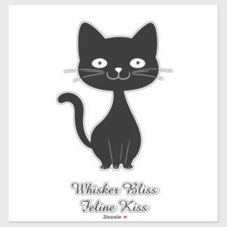 Adesivo Minimalist Black Cat Cartoon Funny Cat Illustratio