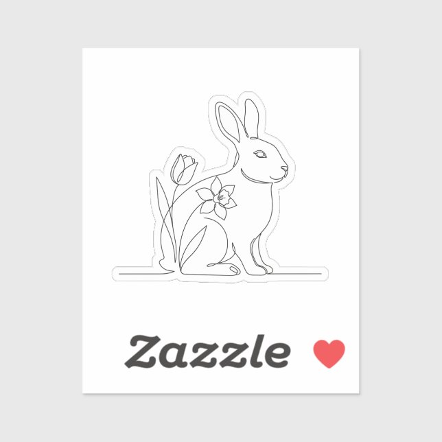 Adesivo Minimalist Line Art Bunny And Floral Easter  (Folha)