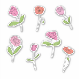 Adesivo Minimalist Rose and Poppy Line Art Sticker Set