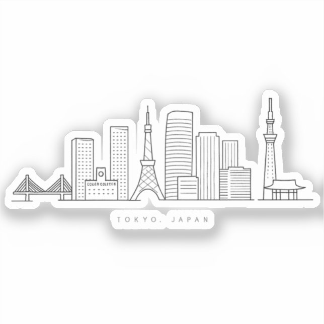 Adesivo Minimalist Tokyo Skyline Illustration (Frente)