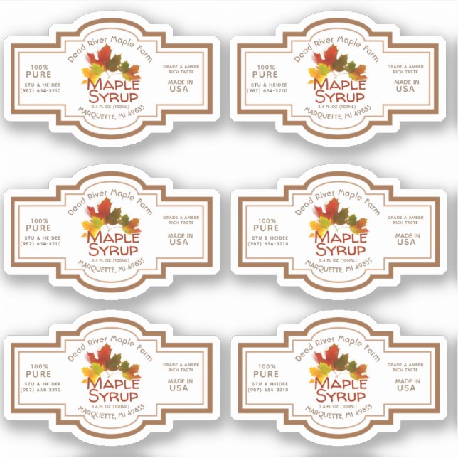 Adesivo Minúscula Maple Xarope Jug Label Colorful Folhas (Frente)
