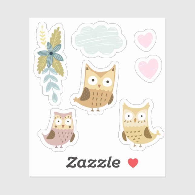 Adesivo Miúdos Corujas Bonitas Coloridas #4 (Folha)