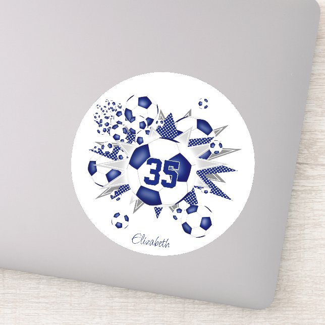 Adesivo moças jersey número bolas de futebol estrelas azul (Detalhe)