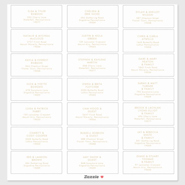 Adesivo Moderno Dourado | Vinheta de Endereços de Convidad (Folha)