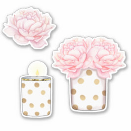 Adesivo Moderno Floral Cor-de-Rosa Dourado Fofo Feminino