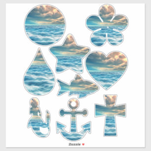 Adesivo Moldes geométricos do Céu Nublado do Mar Azul