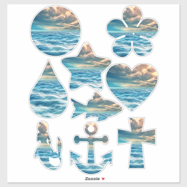 Adesivo Moldes geométricos do Céu Nublado do Mar Azul (Folha)