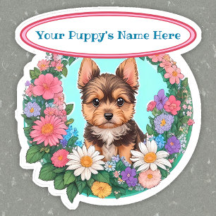 Adesivo Moldura de flores com fofo costume de Yorkshire