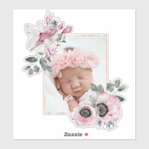 Adesivo Moldura personalizada de pássaros e flores para ad