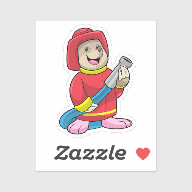 Adesivo Mole como bombeiro com mangueira (Folha)