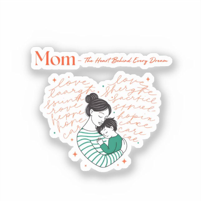 Adesivo Mom Heart Love Typography Motherhood Art (Frente)