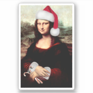 Adesivo Mona Lisa Chapéu de Papai Noel Natal