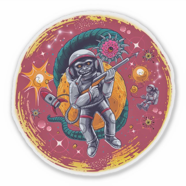 Adesivo Monkeings in Space Stickers Retro Divertimento (Frente)