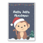 Adesivo Monkey Christmas Snow Winter Animals Monkeys Stick<br><div class="desc">The monkey for Christmas with fairy lights. Funny animals with gifts and snow for the holidays. Also funny for christmas in July. Monkeys are cute animals and perfect for Christmas.</div>
