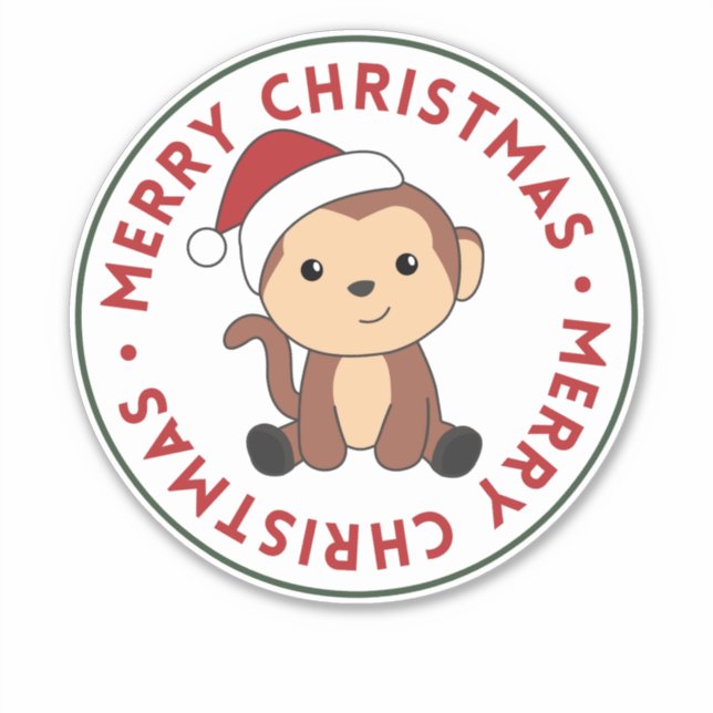 Adesivo Monkey Christmas Snow Winter Animals Monkeys Stick (Frente)