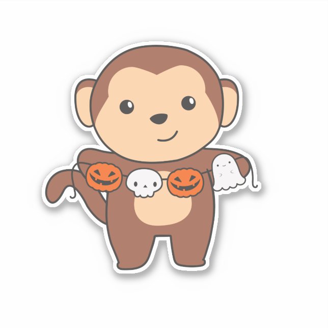 Adesivo Monkey Happy Halloween Pumpkin Bat Costume (Frente)