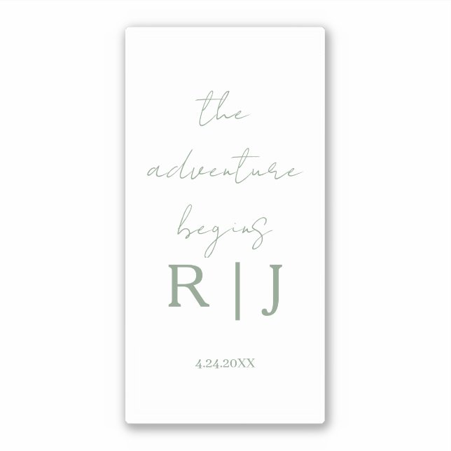 Adesivo Monogram Sage Green Quote Adventure Begins Wedding (Frente)