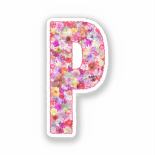 Adesivo Monograma Botânico Rosa Floral Letra Inicial P