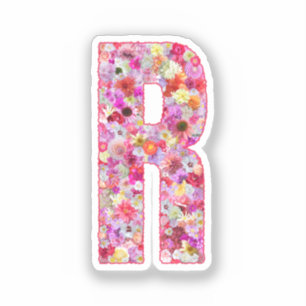 Adesivo Monograma Botânico Rosa Letra Floral Inicial R