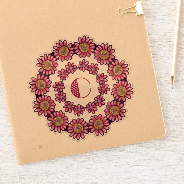 Adesivo Monograma C Ornado Com Flores De Boho Cute Bonito (Notebook)