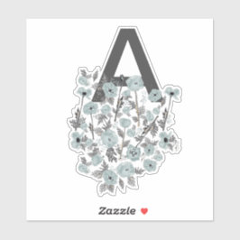 Adesivo Monograma Cinza Azul Preto Aquarela Floral