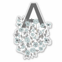 Adesivo Monograma Cinza Azul Preto Aquarela Floral