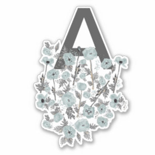 Adesivo Monograma Cinza Azul Preto Aquarela Floral