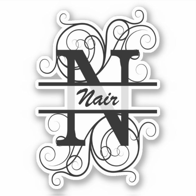 Adesivo Monograma com espirais; espaço para o seu nome (Frente)