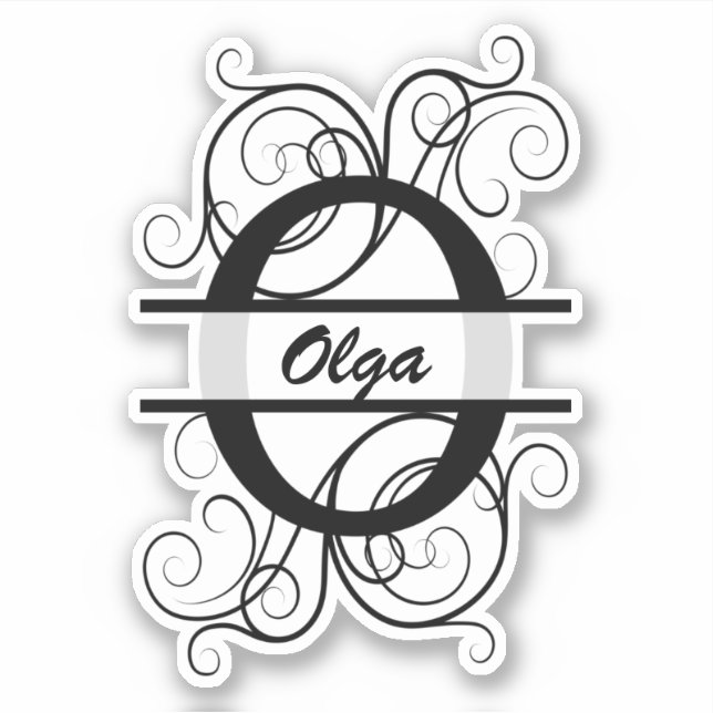 Adesivo Monograma com espirais; espaço para o seu nome (Frente)