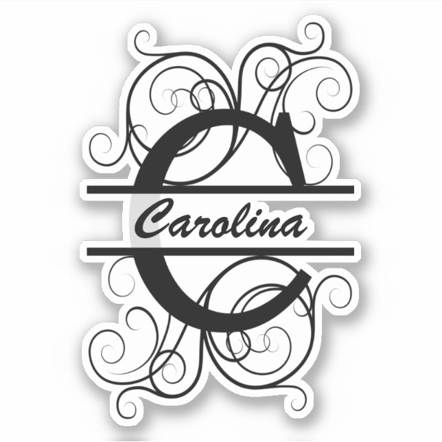 Adesivo Monograma com espirais; espaço para o seu nome (Frente)