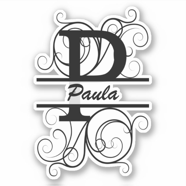 Adesivo Monograma com espirais; espaço para o seu nome (Frente)