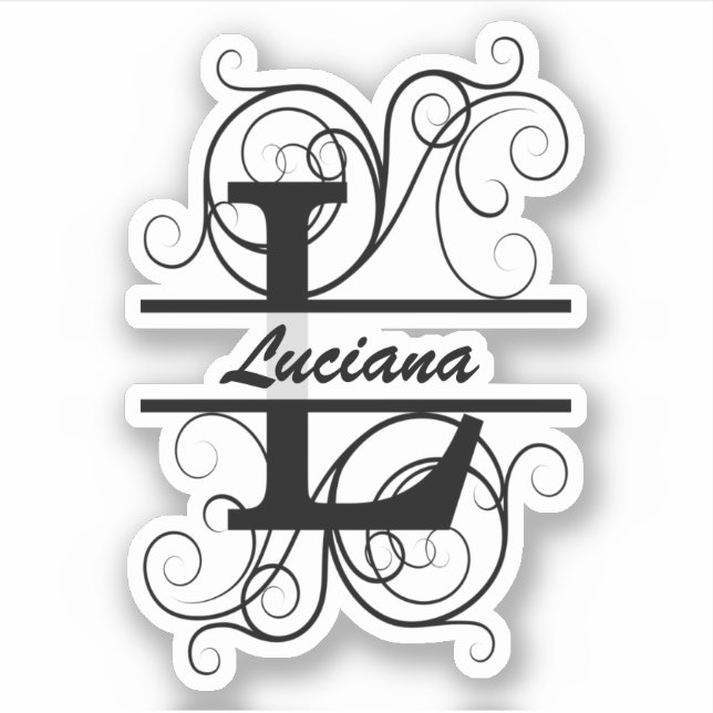 Adesivo Monograma com espirais; espaço para o seu nome (Frente)