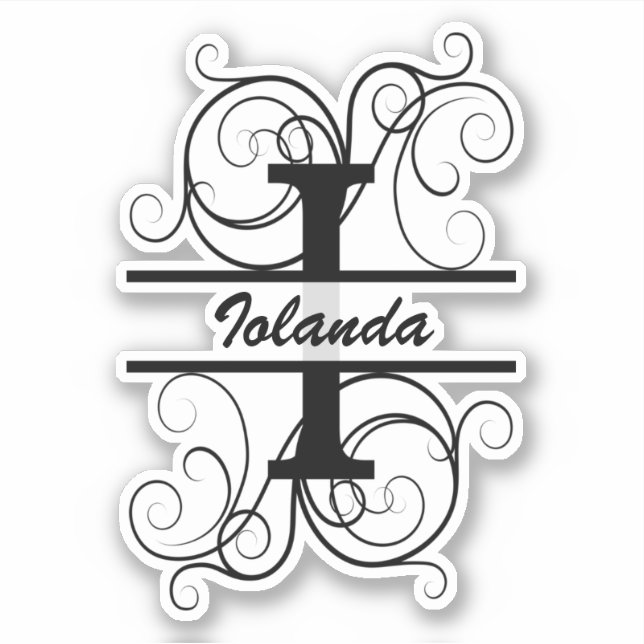 Adesivo Monograma com espirais; espaço para o seu nome (Frente)