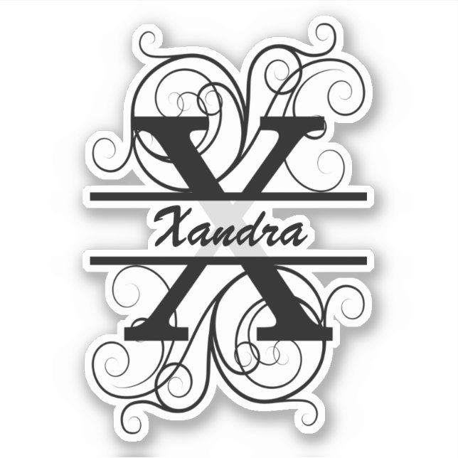 Adesivo Monograma com espirais; espaço para o seu nome (Frente)