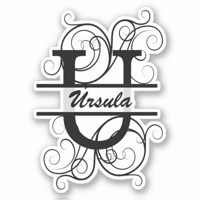 Adesivo Monograma com espirais; espaço para o seu nome (Frente)