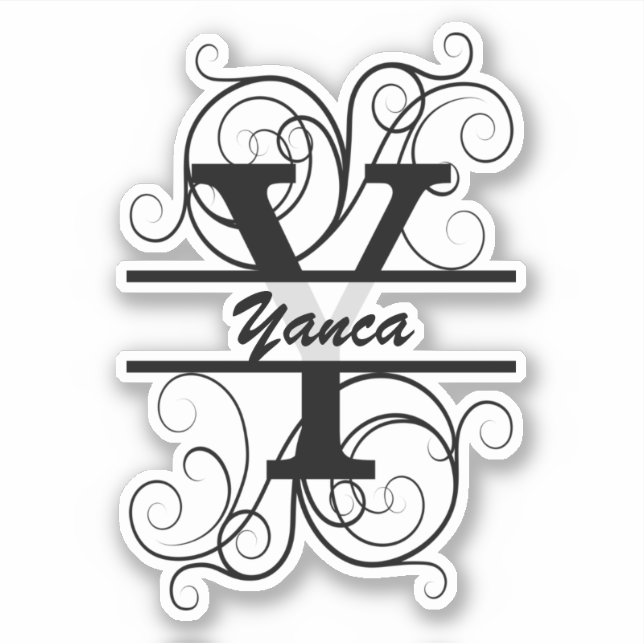 Adesivo Monograma com espirais; espaço para o seu nome (Frente)