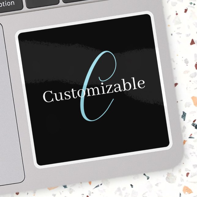 Adesivo Monograma Curto Editável Branco Azul Preto (Criador carregado)