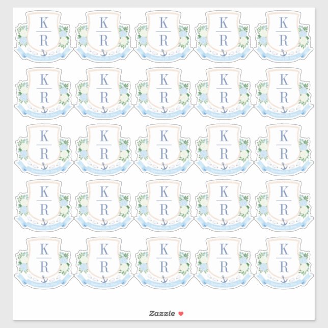 Adesivo Monograma de Casamento Costeiro Elegante (Folha)