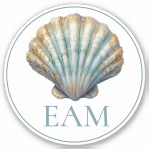 Adesivo Monograma de Seashell de Azul Costeiro