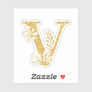 Adesivo Monograma Dourado com brilho inicial V Floral