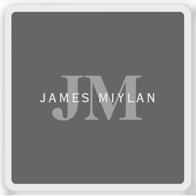 Adesivo Monograma e Nome da Cinza Escura Moderna Na moda (Frente)